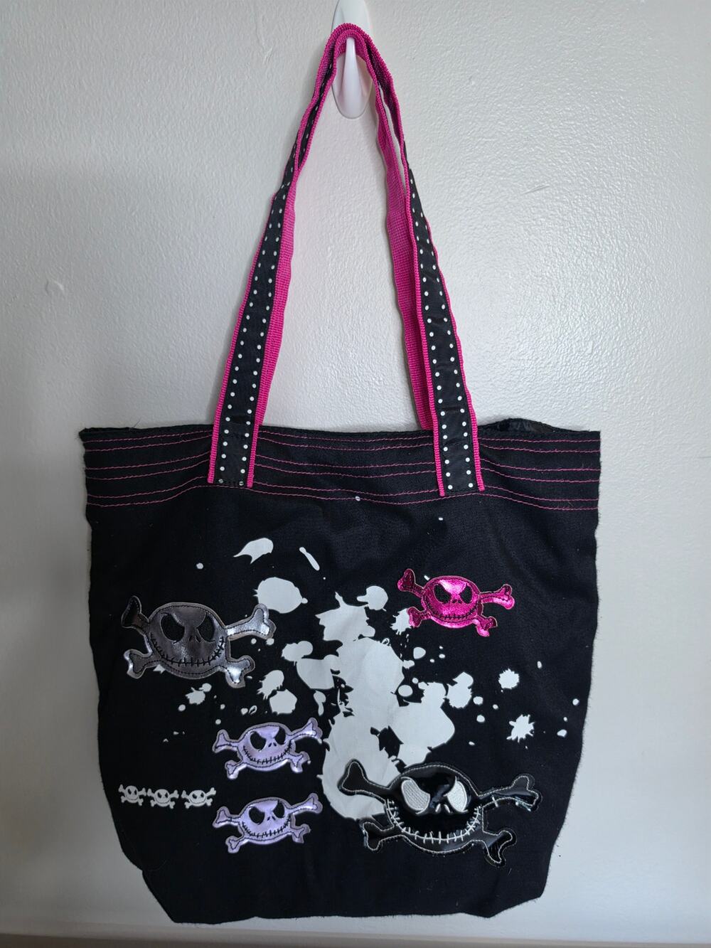 Disney Nightmare Before Christmas Jack Skellington Skull Tote Bag Pink Black Y2K